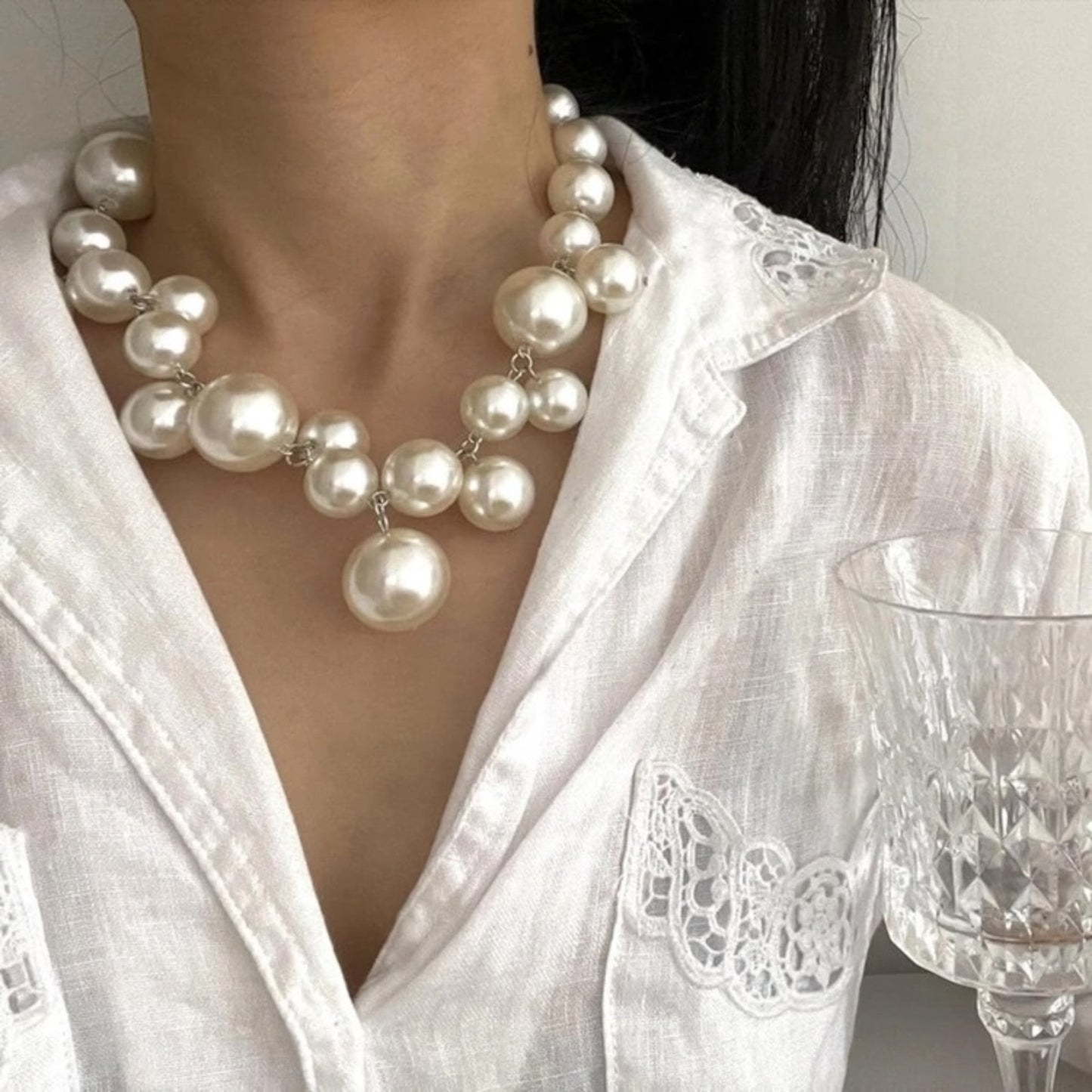Faux pearl beaded necklace