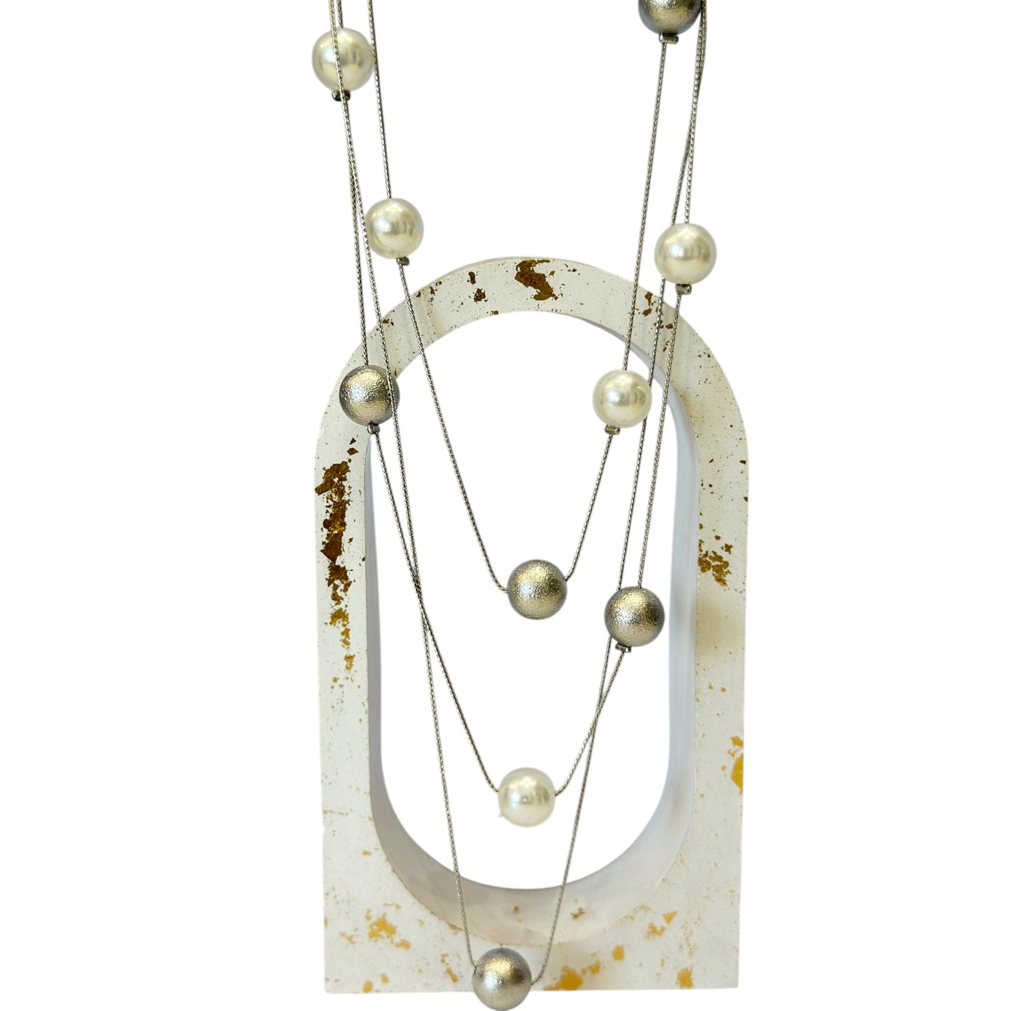 Pearl triple layer silver mala