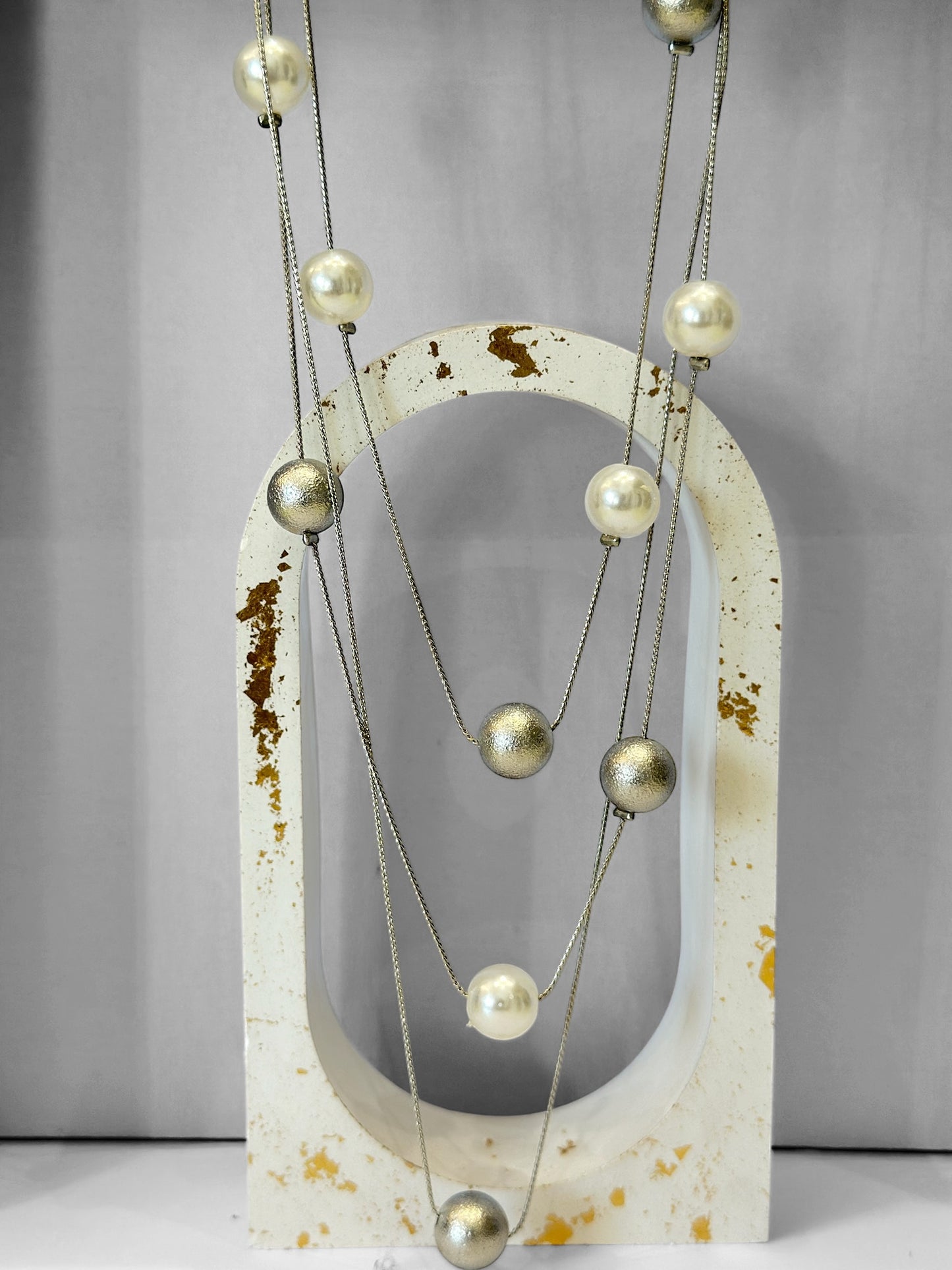 Pearl triple layer silver mala