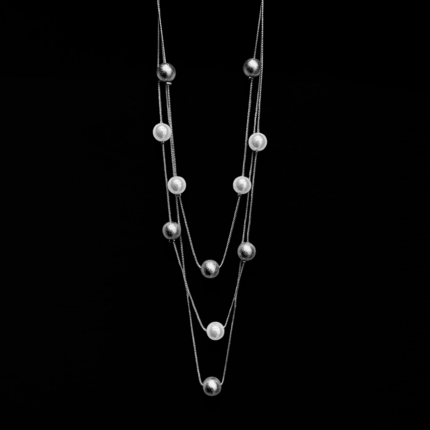 Pearl triple layer silver mala