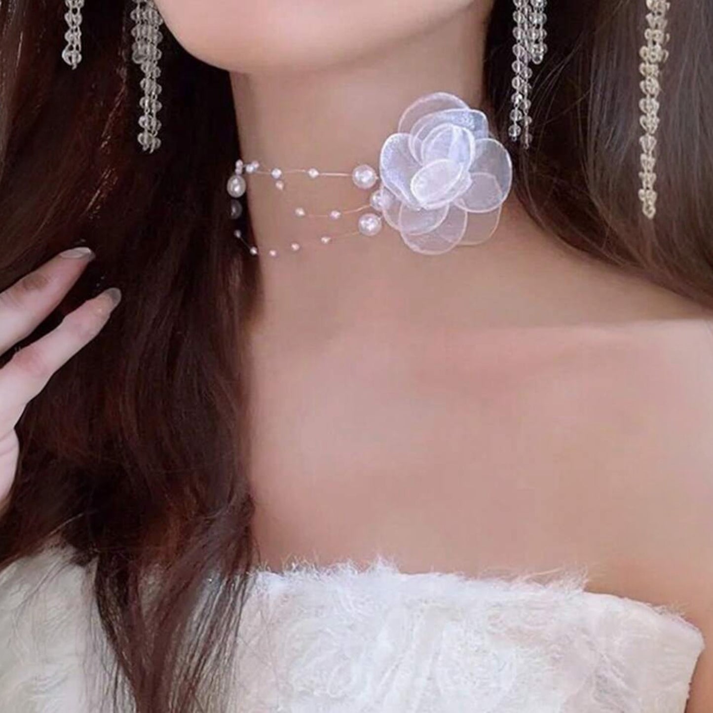 1pcs women’s French style flower &Faux pearl necklace