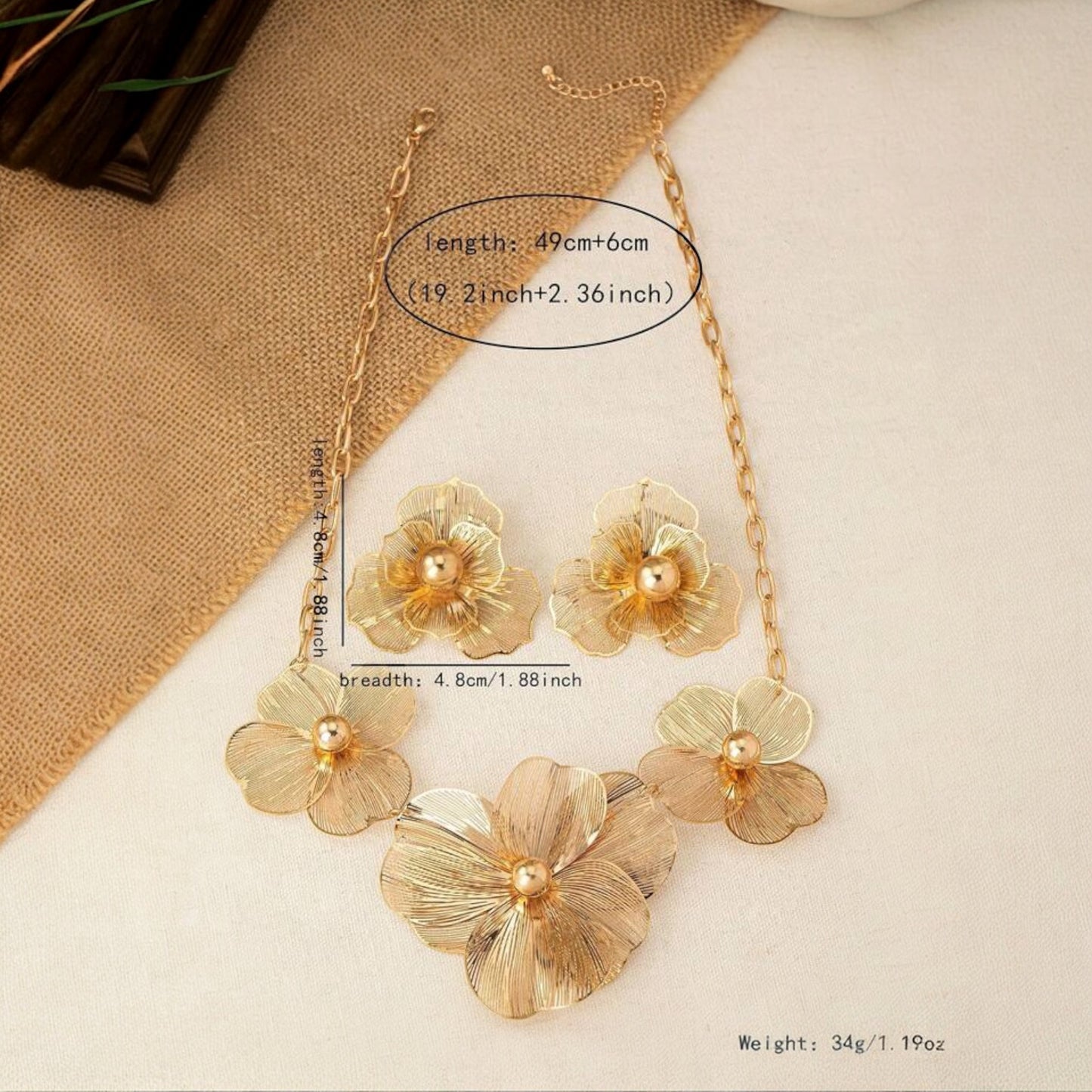Metal flower jewellary set