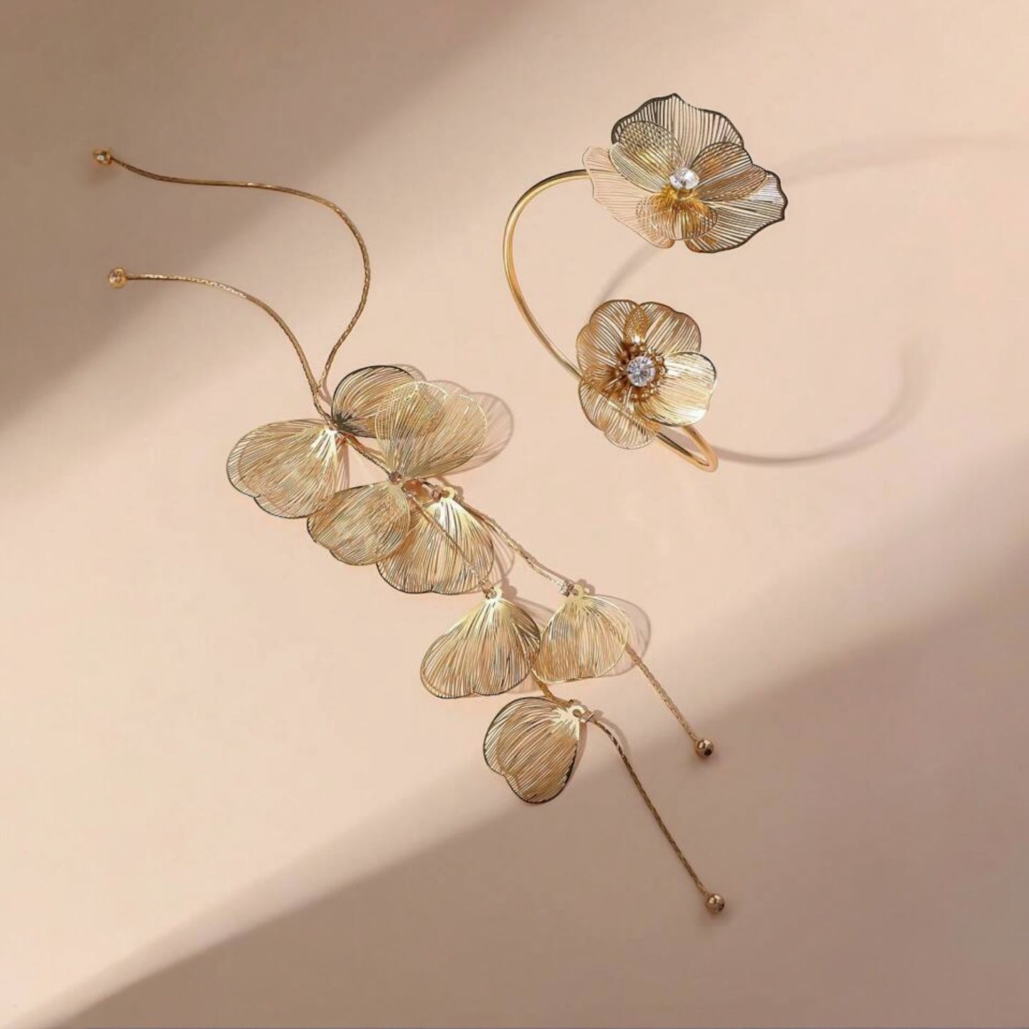 2 pcs leaf & tassel metal set