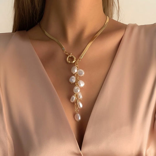 Faux pearl tassel charm y lariat necklace