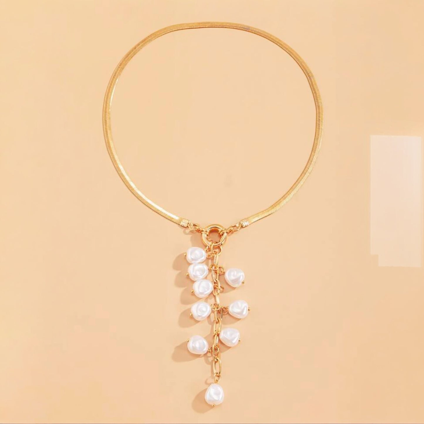 Faux pearl tassel charm y lariat necklace