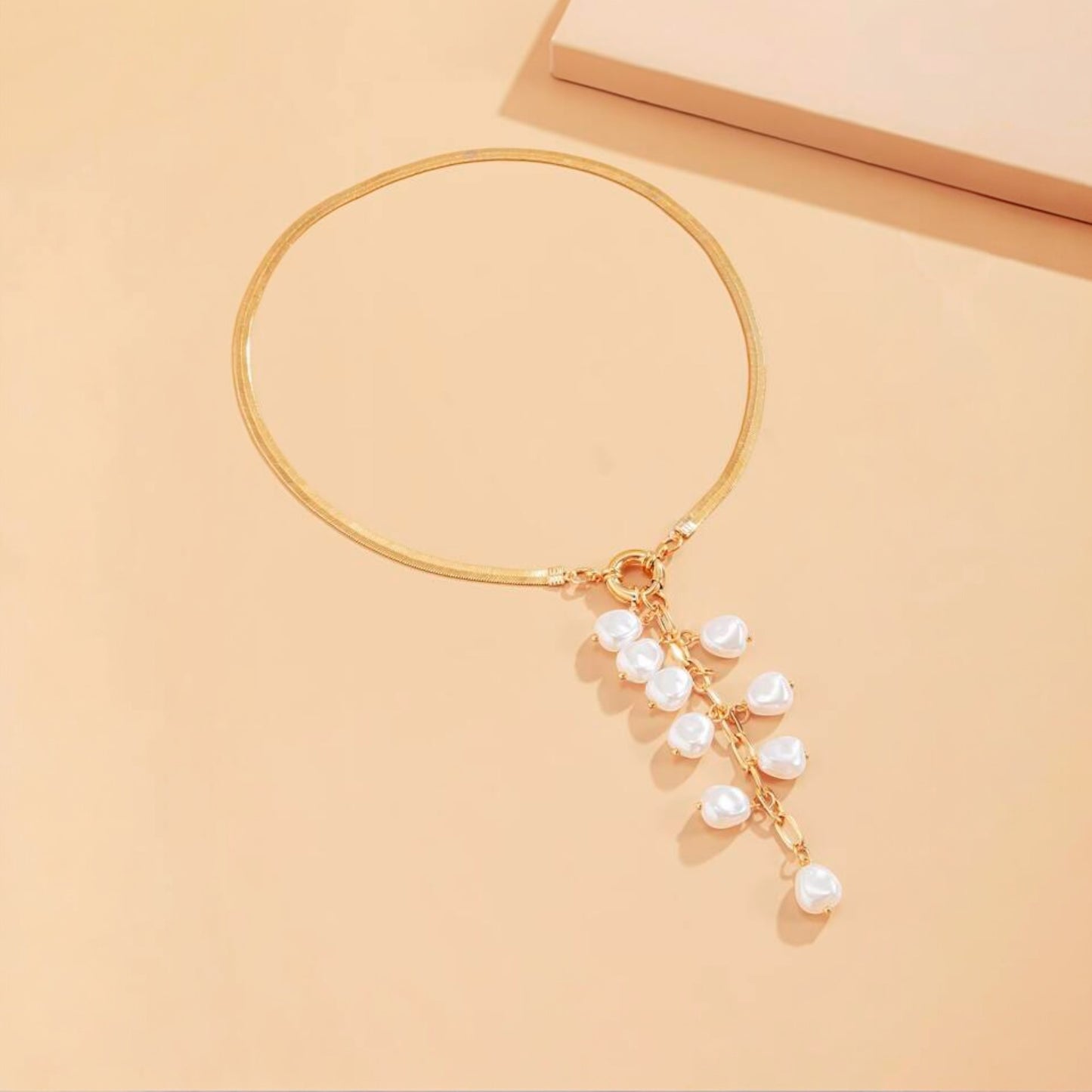 Faux pearl tassel charm y lariat necklace