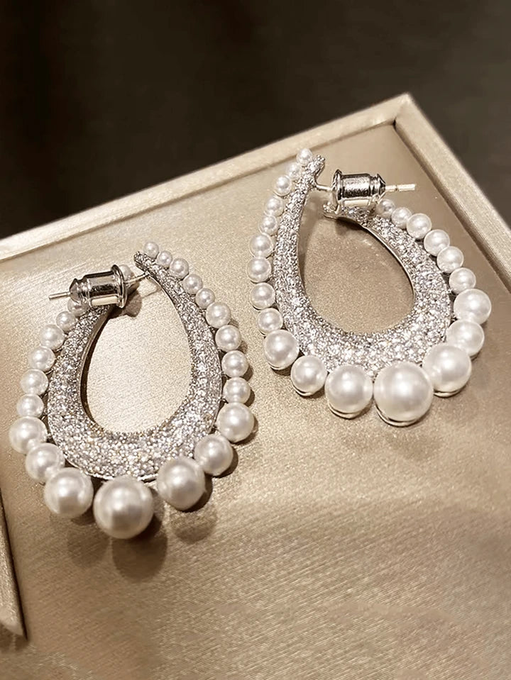 PEARL  oval rhinestone earrings