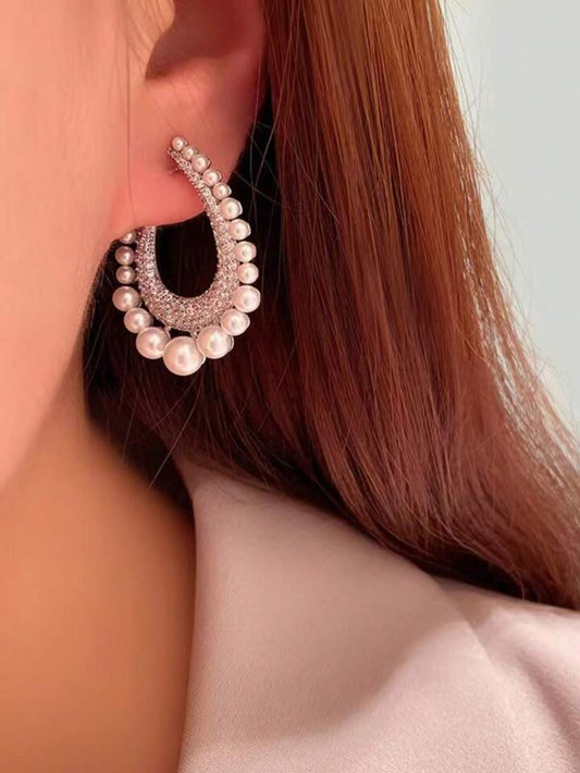 PEARL  oval rhinestone earrings