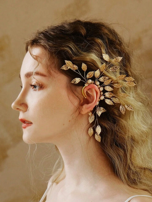 LEFT ear metal leaf  cuff