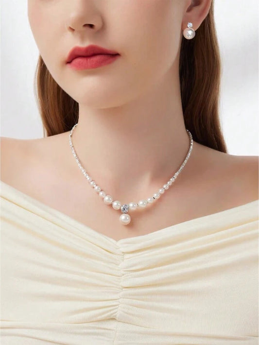 Round pearl necklace set