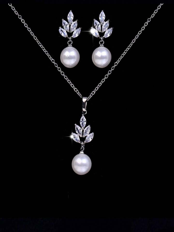 Zirconia pearl jewellery set