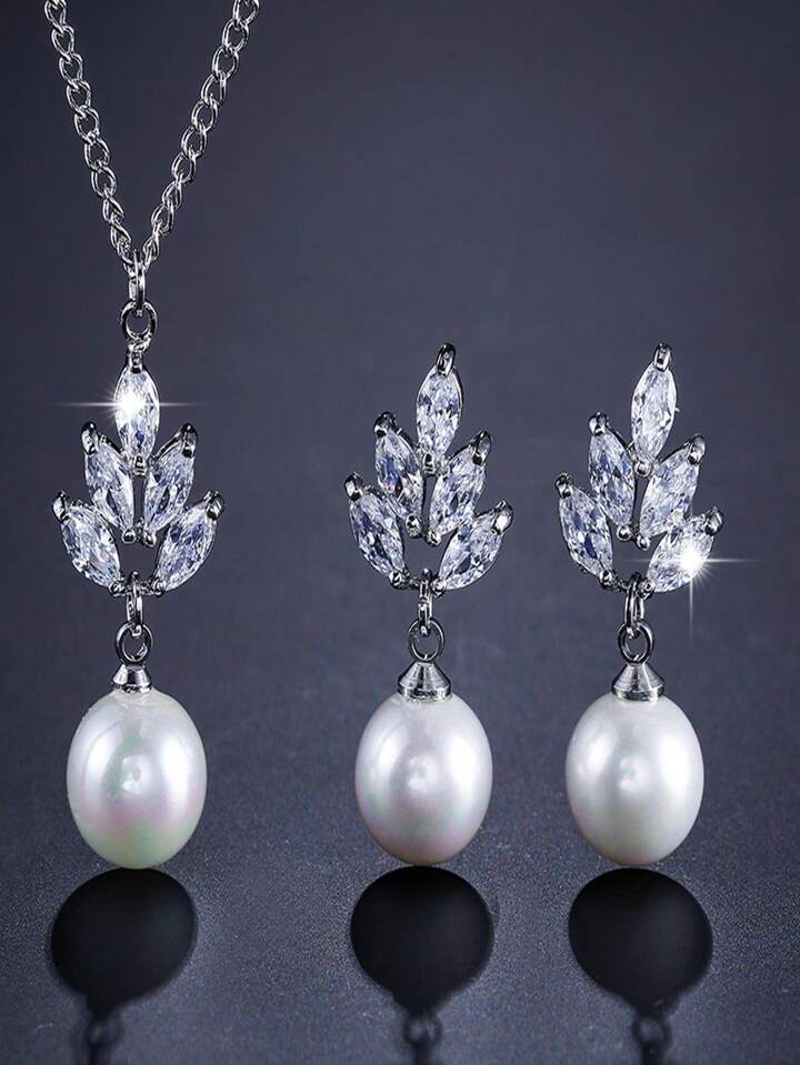 Zirconia pearl jewellery set