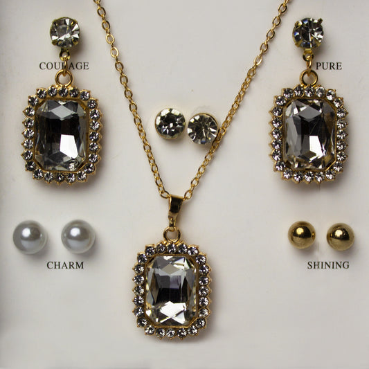 Chain Locket Set pair with 3  Ear Studs