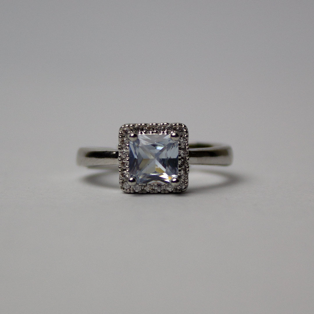 solitary square-cut gemstone ring