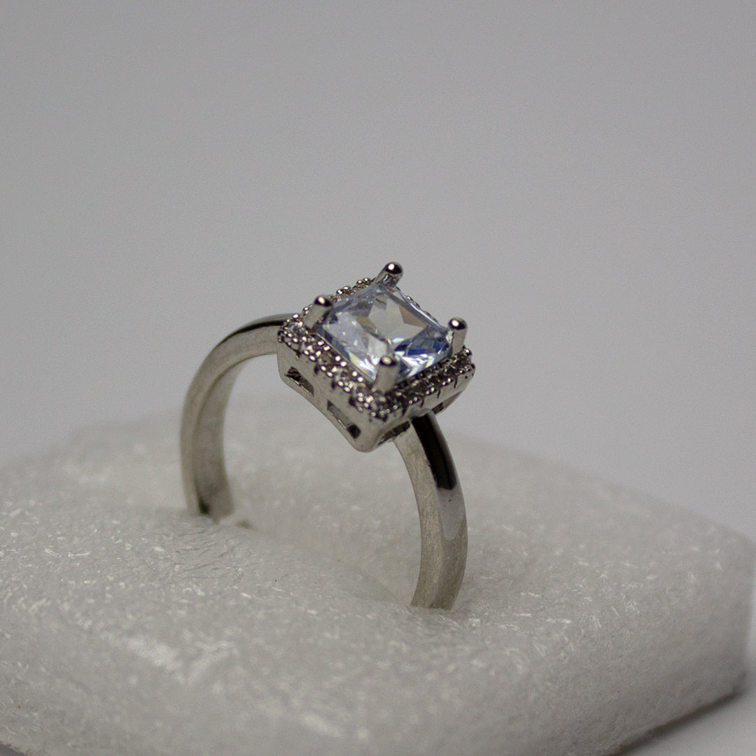 solitary square-cut gemstone ring